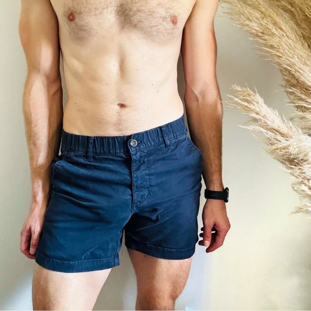MENS BEARBOTTOM Navy Blue Solid Elastic Waist 5.5" Casual Flat Front Shorts S